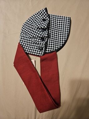 Houndstooth Button Bonnet with Red Scarf Tie